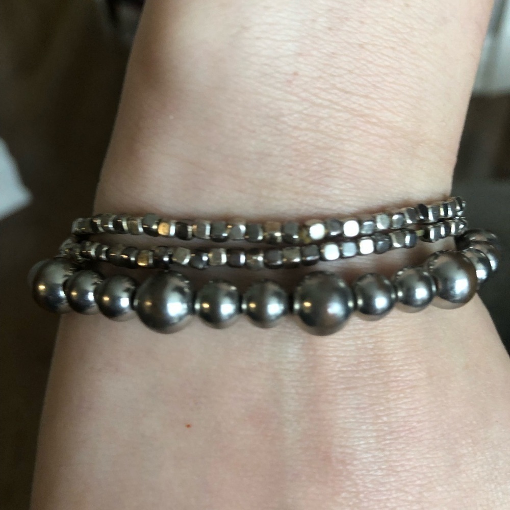 Silver stack three bracelets with white silver stack - Picture 2 of 6